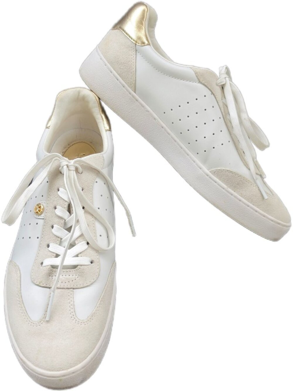 MK Michael Kors Scotty White Gold Leather Suede Sneakers 9M Blokecore Clean Girl
